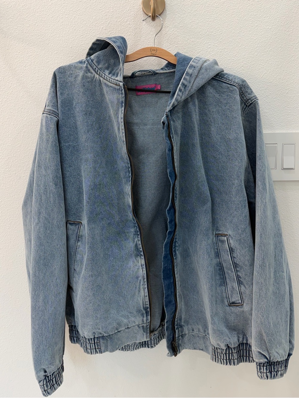 Edikted Hooded Jean Jacket in Faded Blue